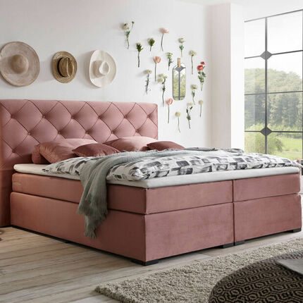 Rosafarbenes Boxspringbett für 2 Personen